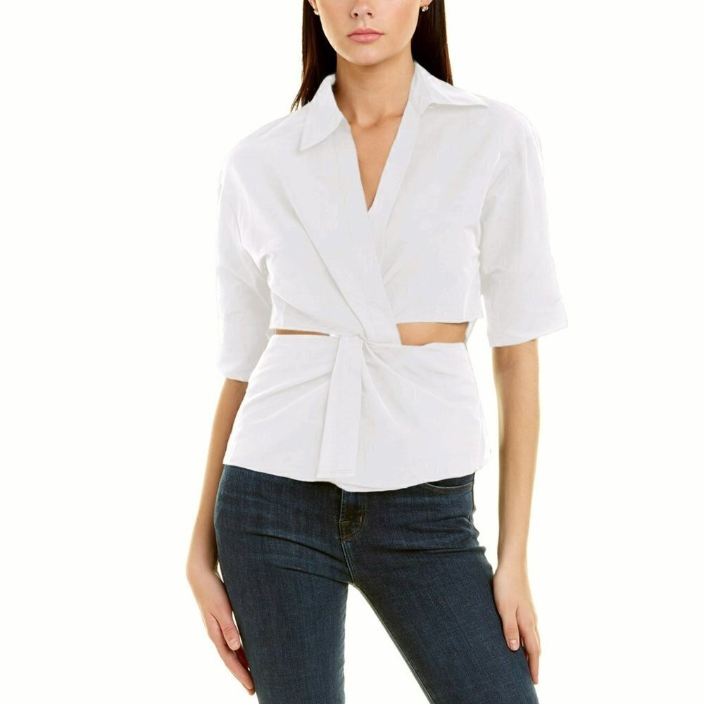 NWT Gracia Collared Cut Out Twisting Point Blouse Top